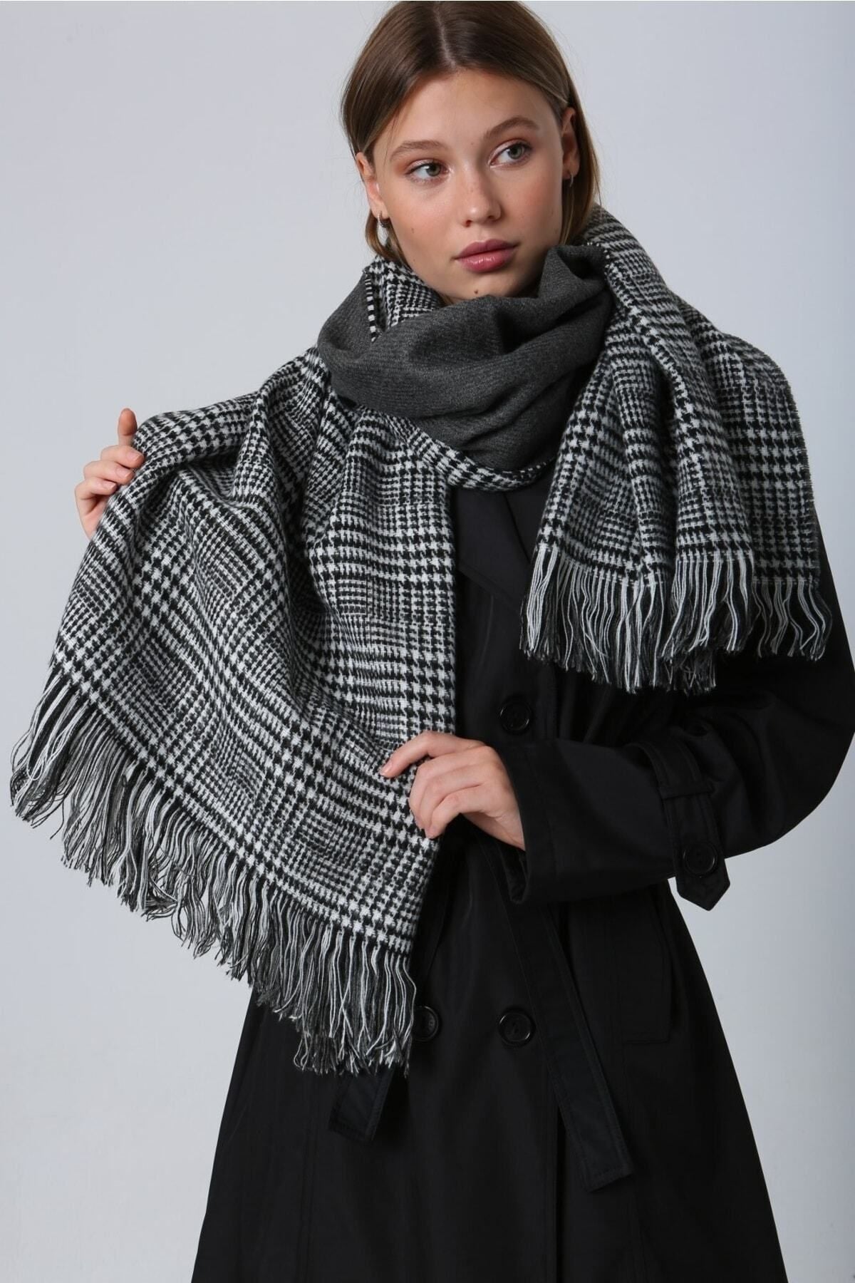 Kışlık Trend Antrasit Ekose Desenli Atkı - Şıklık Ve Sıcaklık Için Tasarlandı Sal1212