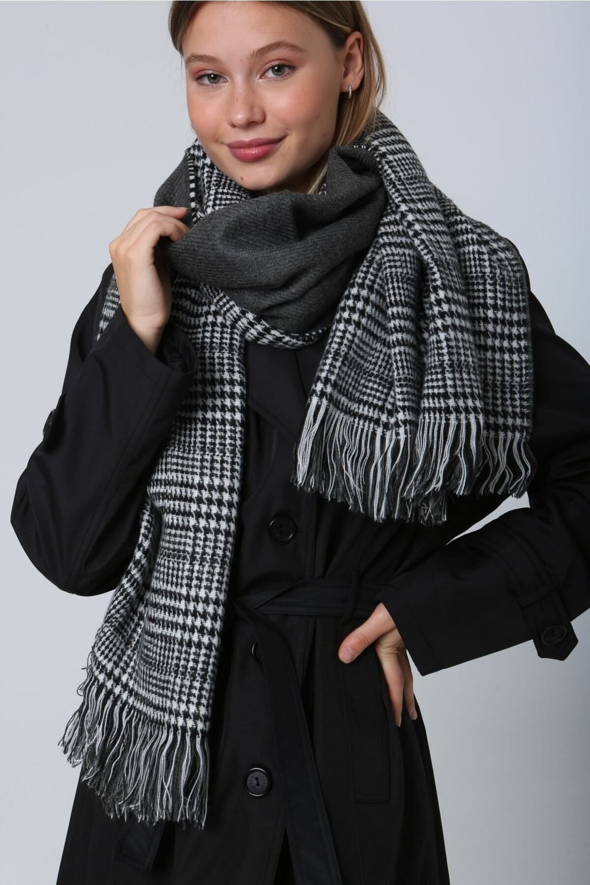 Kışlık Trend Antrasit Ekose Desenli Atkı - Şıklık Ve Sıcaklık Için Tasarlandı Sal1212