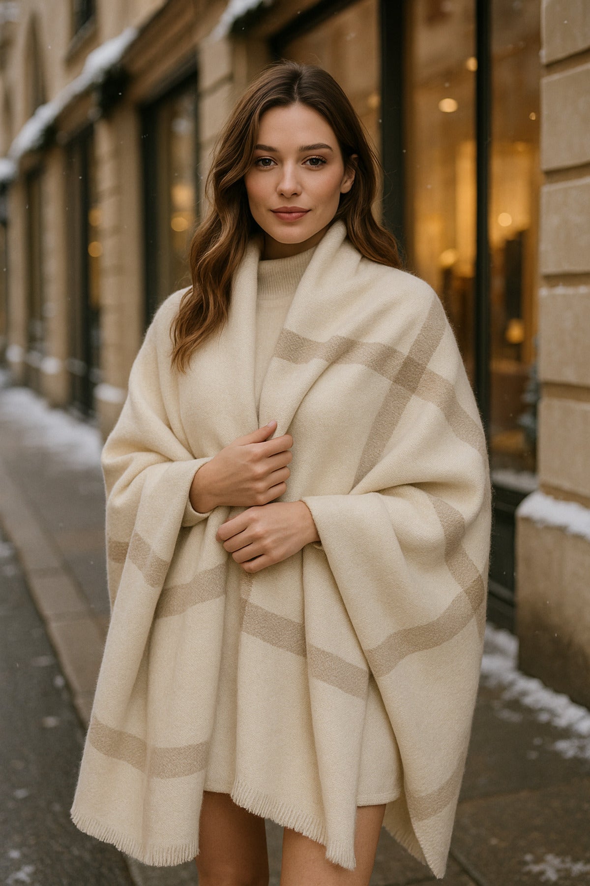 Kadın Ekru Desenli Atkı - Şal 70x180 Sal1234