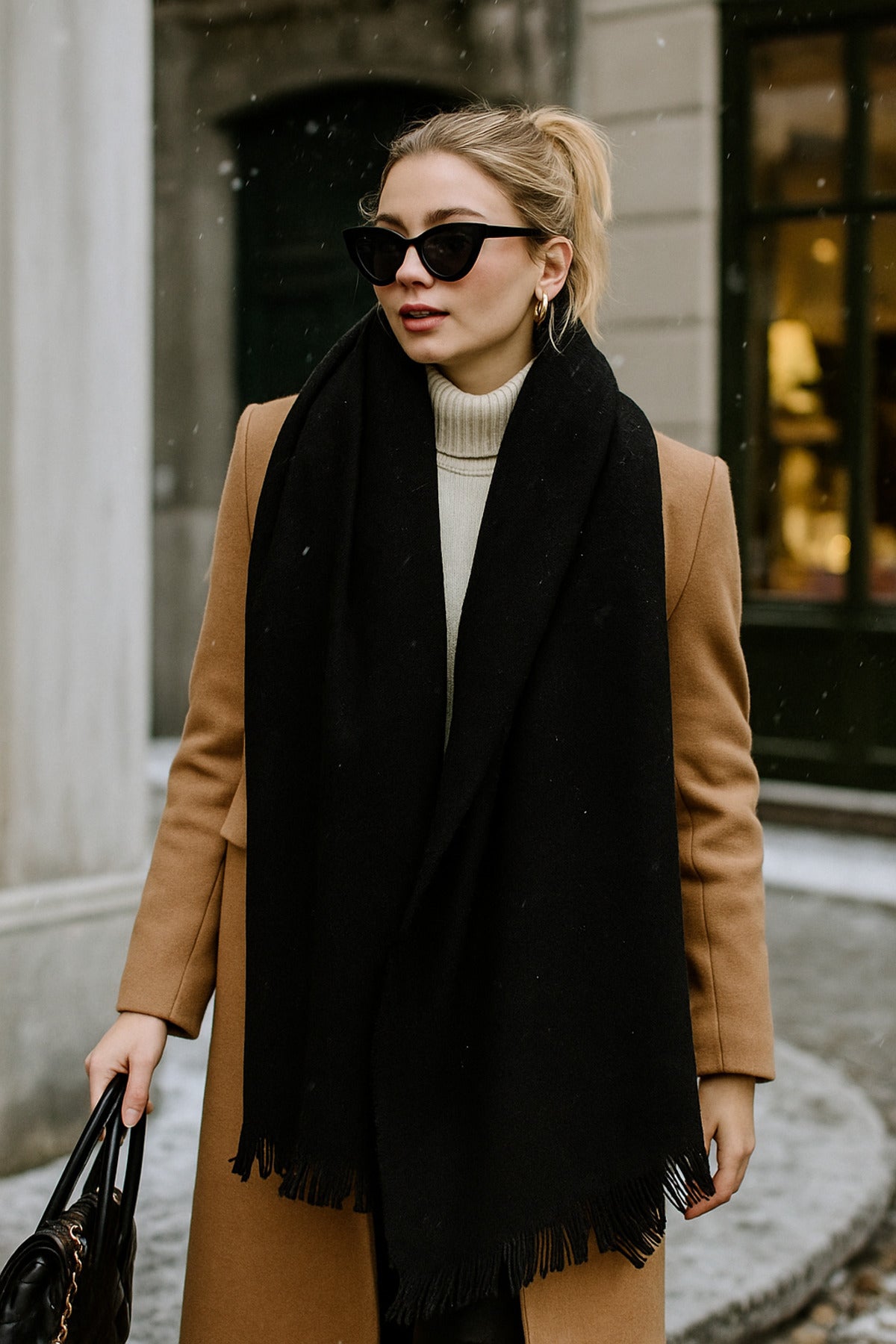 Siyah Yumuşak Dokulu Kalın Şal 70x180cm Sal1206