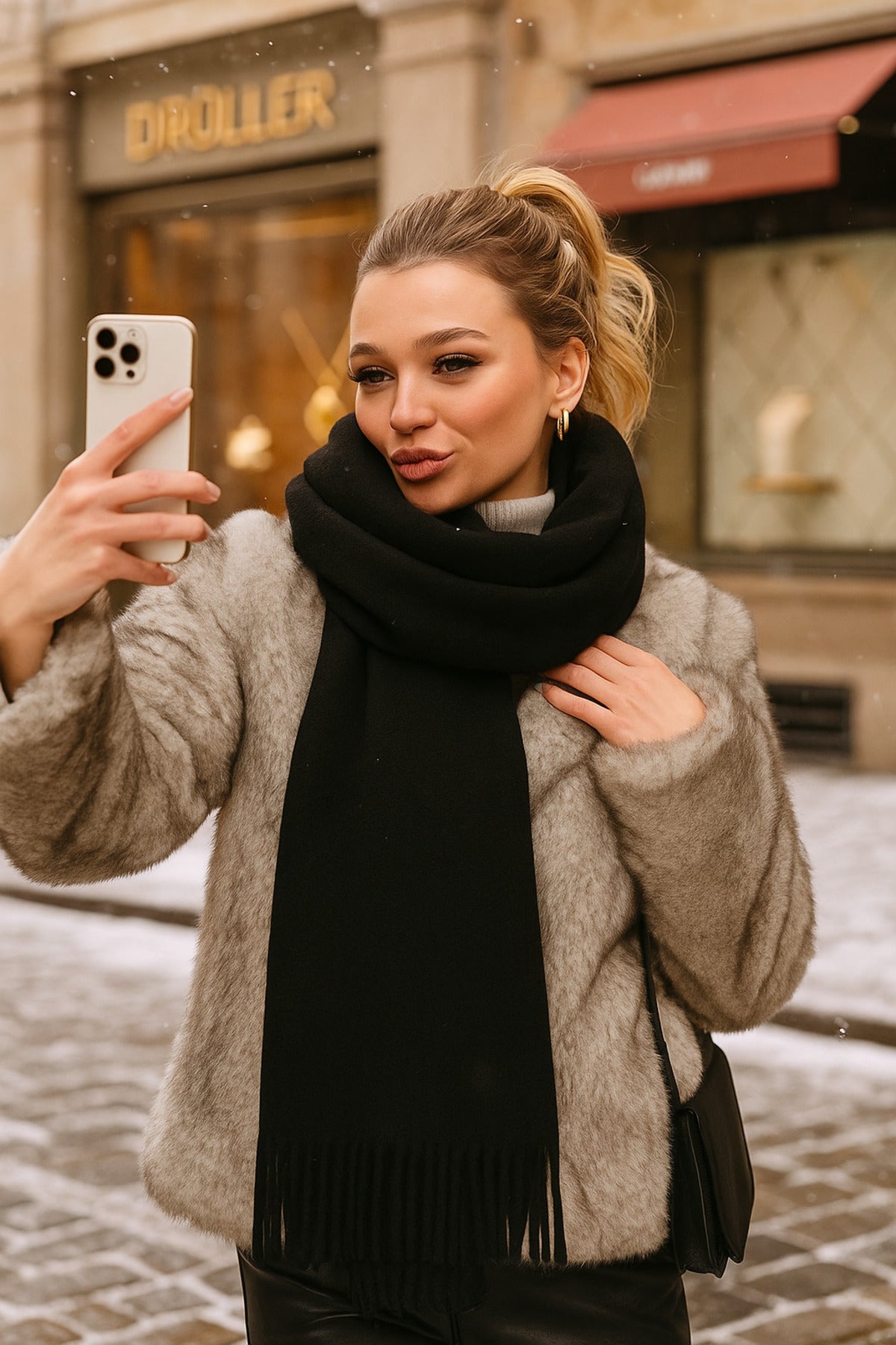 Siyah Yumuşak Dokulu Kalın Şal 70x180cm Sal1206