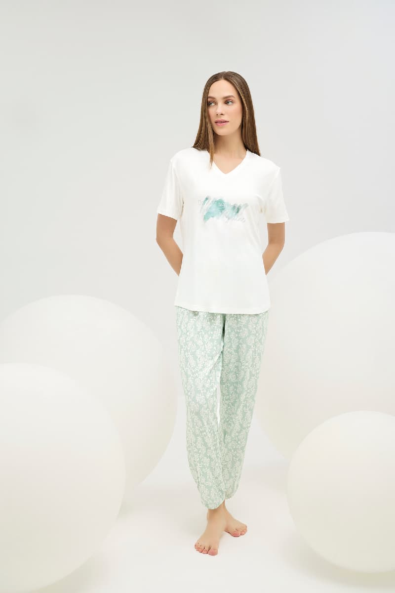 16536 Kadın Baskılı V Yaka Pijama Takım