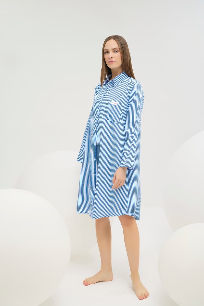 16729 Kadın Düğmeli Gömlek Yaka Gecelik