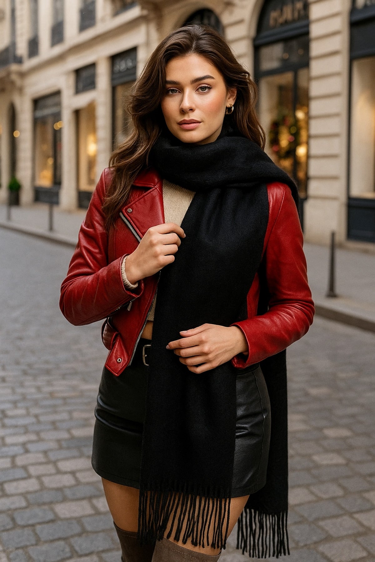 Uzun Siyah Kalın Dokulu Püsküllü Unisex Atkı - Sıcak Ve Şık Kış Nesnesi Sal1285