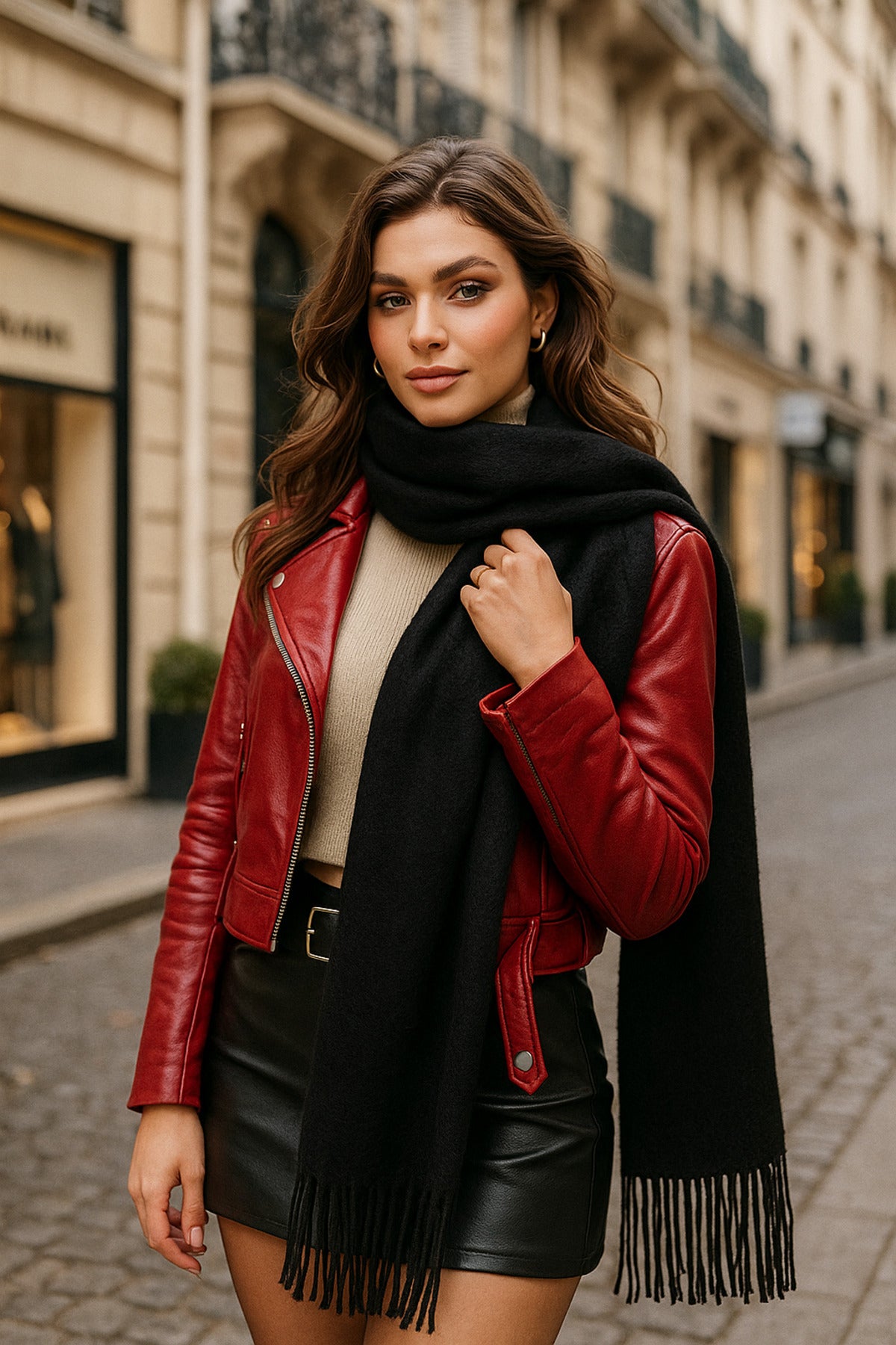 Uzun Siyah Kalın Dokulu Püsküllü Unisex Atkı - Sıcak Ve Şık Kış Nesnesi Sal1285