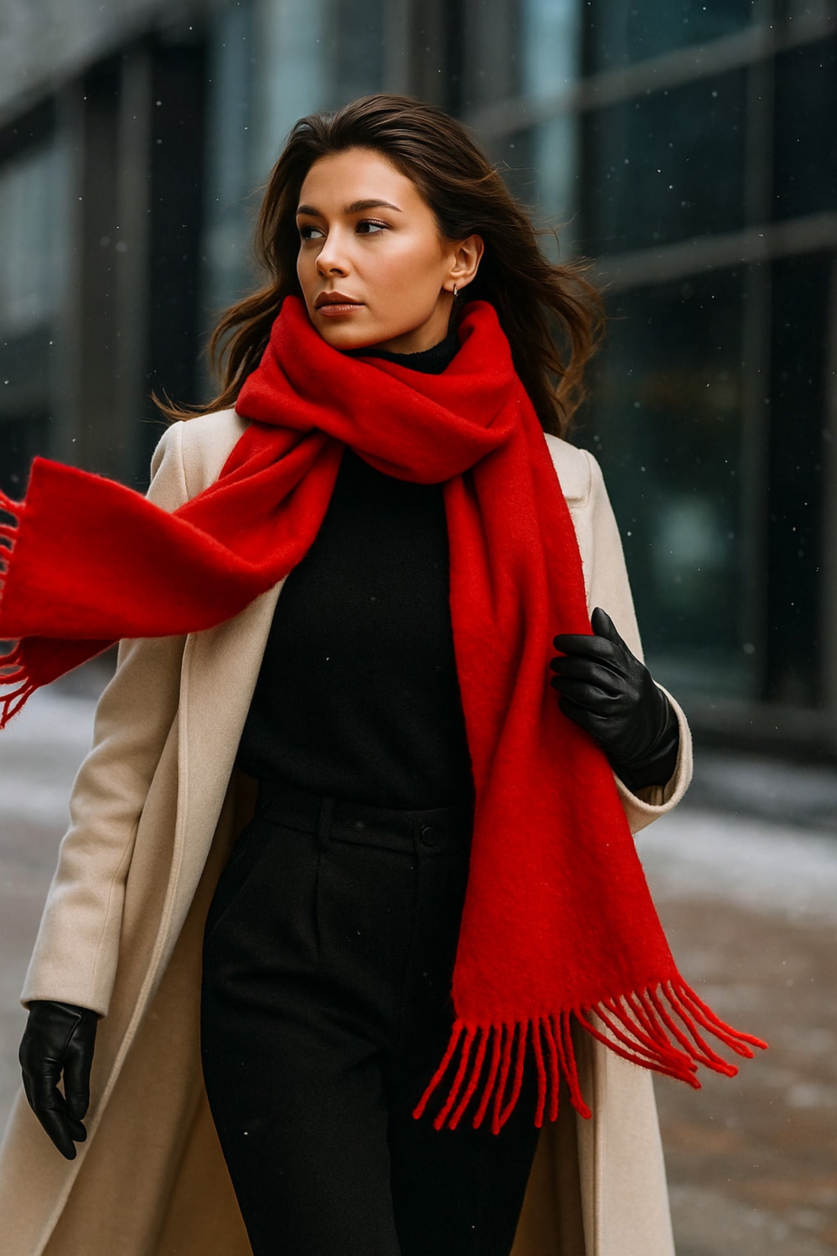 Kırmızı Püsküllü Atkı – Şal Ve Geniş Yapı, Soğuk Hava Için Ideal Sal1296