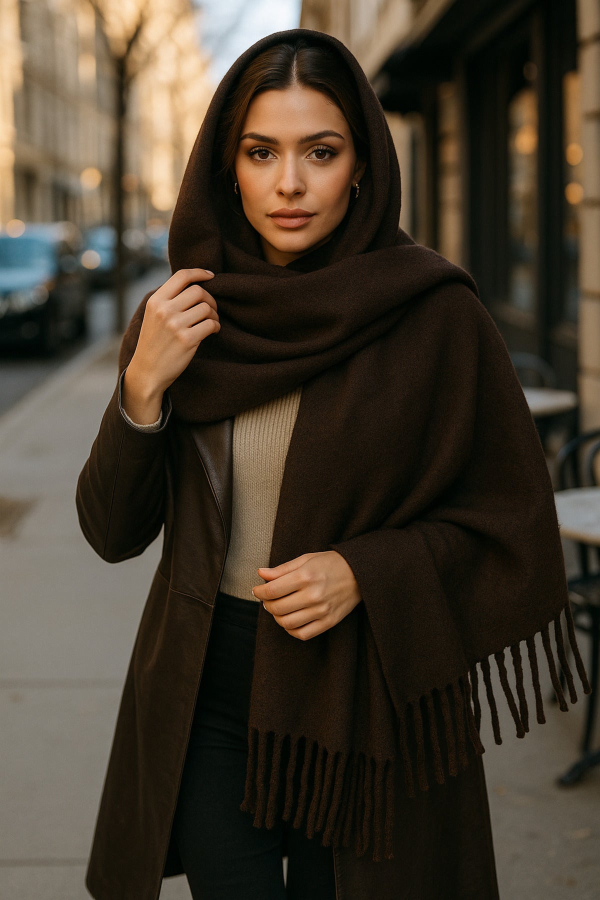 Acı Kahve Püsküllü Atkı – Şal Yumuşak Ve Geniş Yapı, Soğuk Hava Için Ideal Sal1296