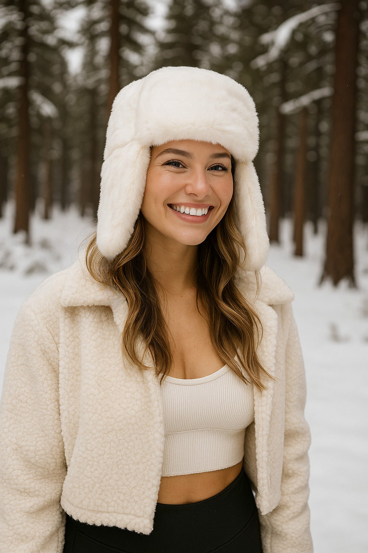 Beyaz Kürk Kulak Koruyuculu Kışlık Bere - Soğuk Havalar Için Sıcak Tutucu Aksesuar Bere1127