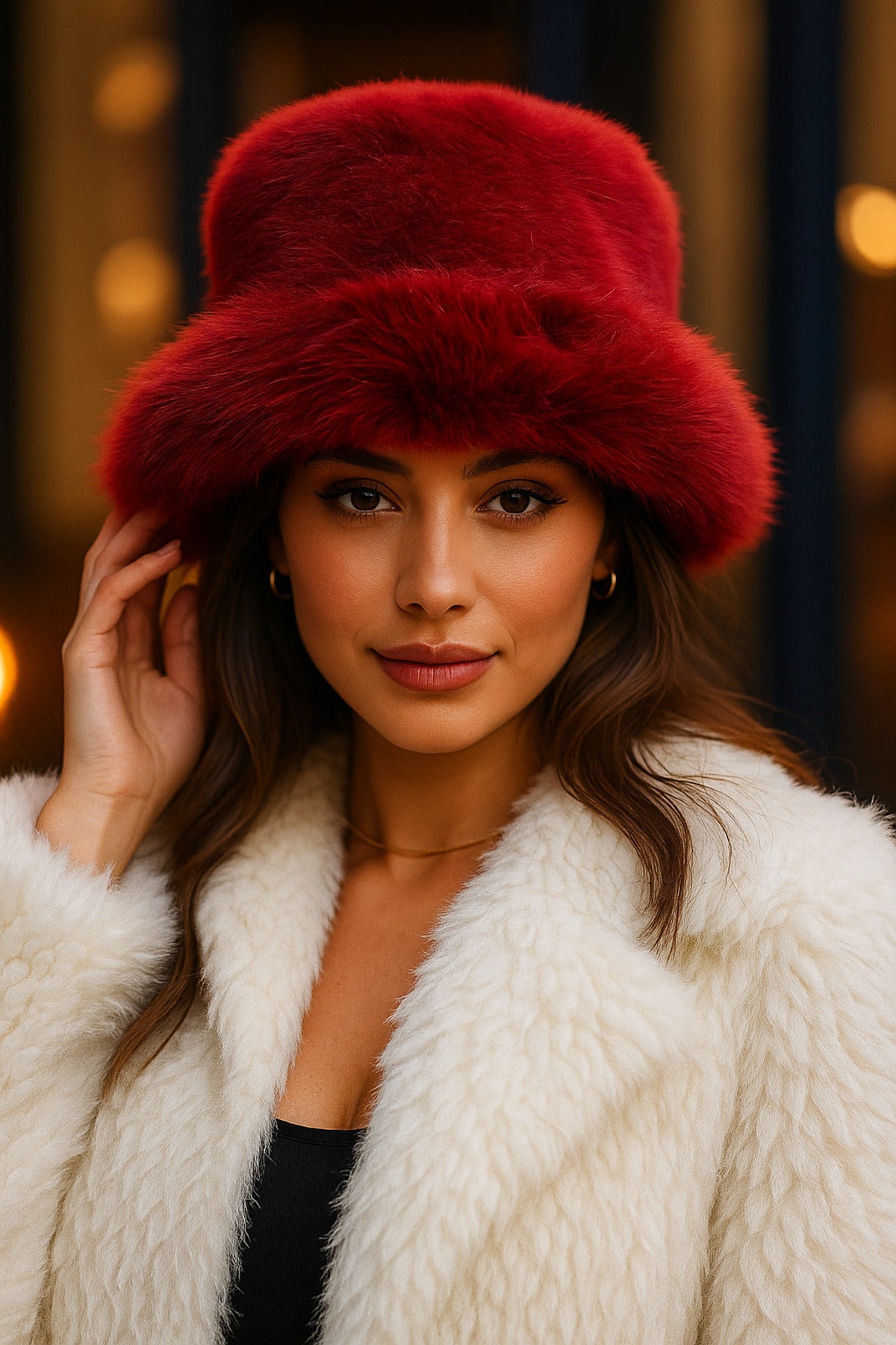 Bordo Kalın Peluş Kalpak Şapka Bere - Sıcak Tutan Şık Dış Mekan Soğuktan Koruma Spk1143