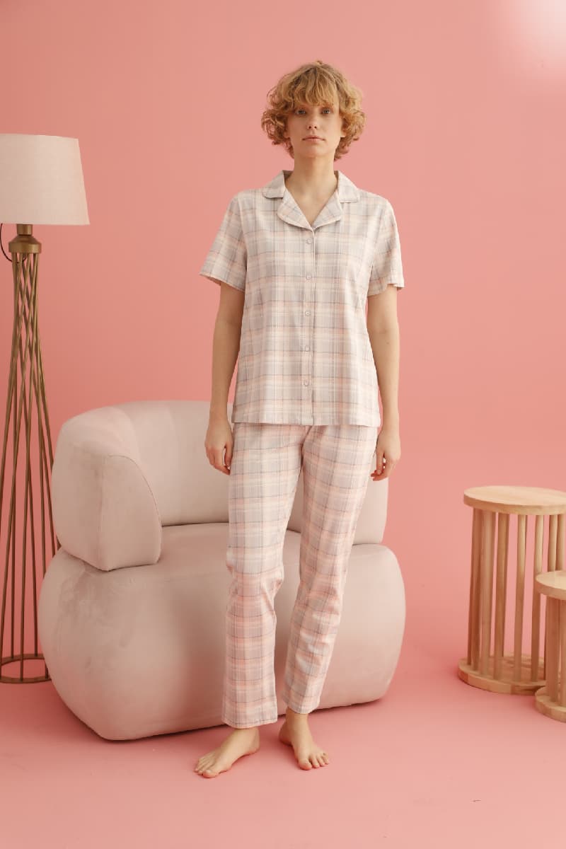 12828 Kadın Düğmeli Pijama Takımı