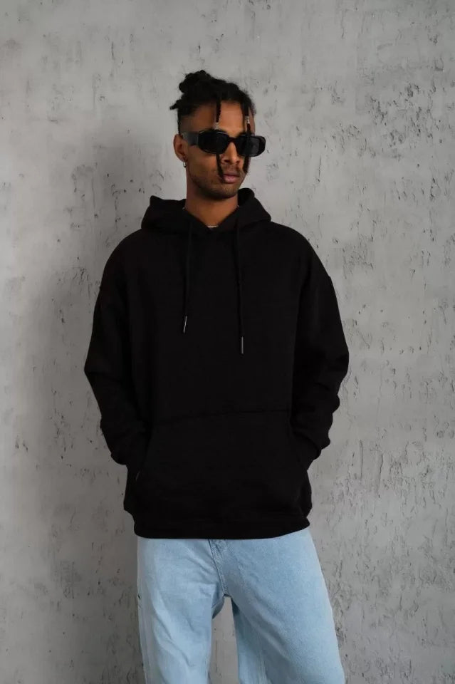Men's Plain Hoodie Sweatshirt - Black