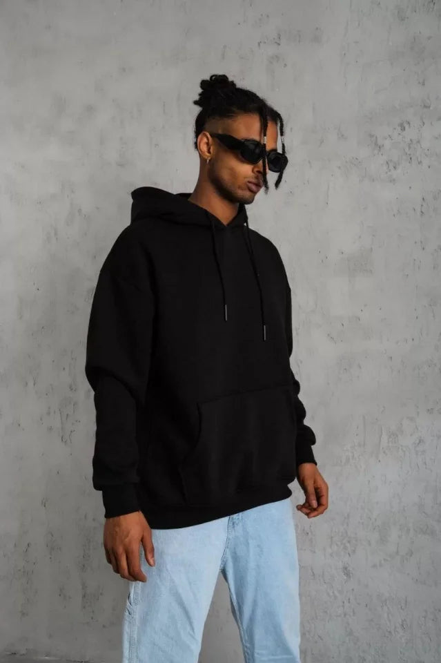 Men's Plain Hoodie Sweatshirt - Black