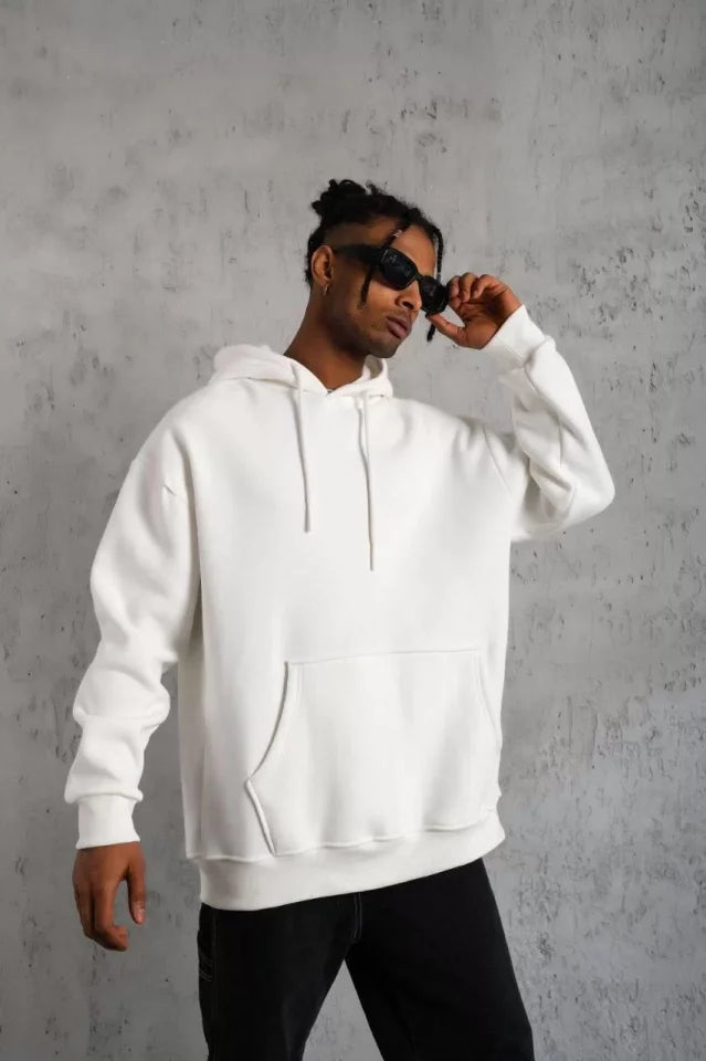 Men's Plain Hoodie Sweatshirt - White