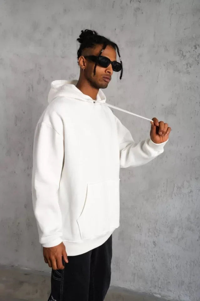 Men's Plain Hoodie Sweatshirt - White