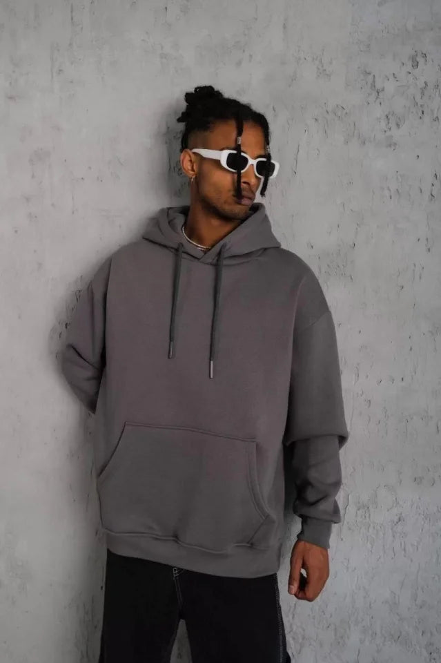 Men's Plain Hoodie Sweatshirt - Gray