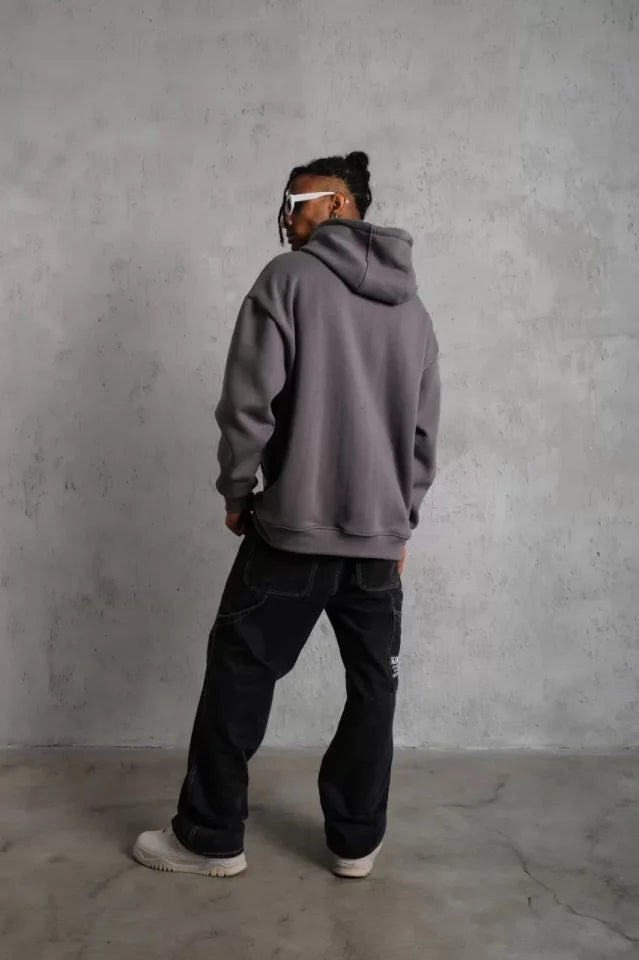 Men's Plain Hoodie Sweatshirt - Gray