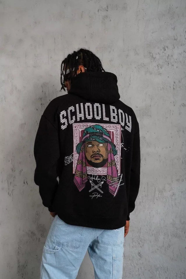 Men's SCHOOL BOY Printed Hoodie Sweatshirt - Black