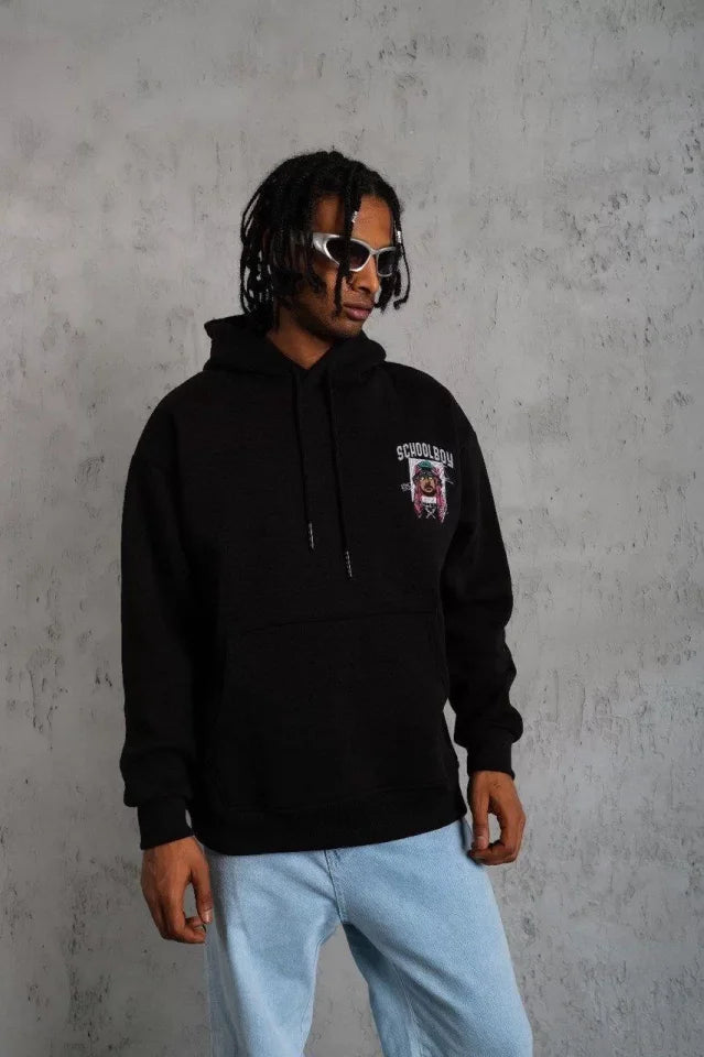 Men's SCHOOL BOY Printed Hoodie Sweatshirt - Black