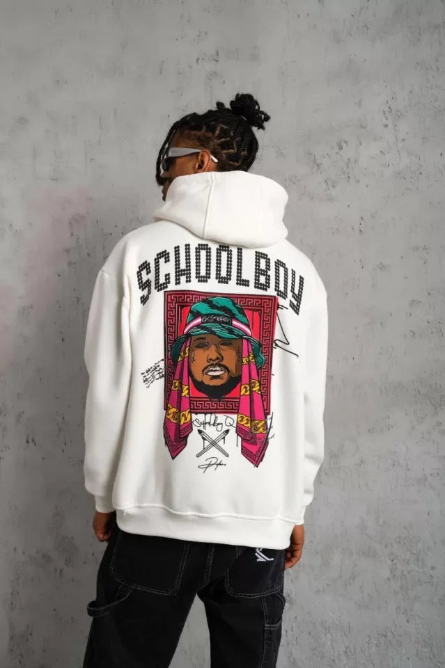 Men's SCHOOL BOY Printed Hoodie Sweatshirt - White