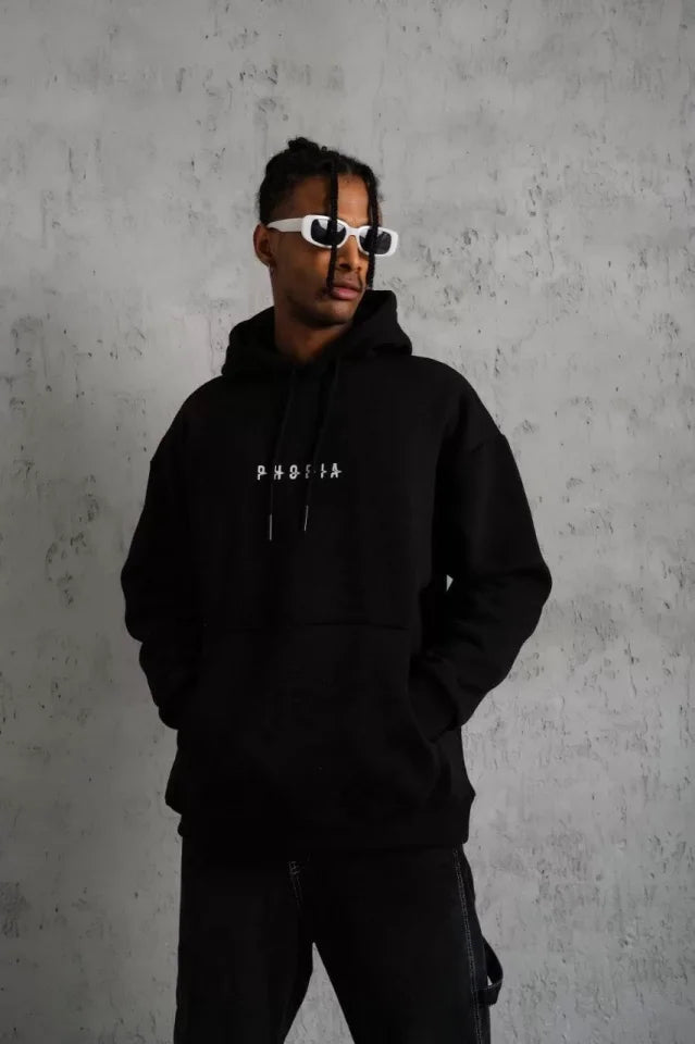 Men's Astronaut Printed Hoodie Sweatshirt - Black