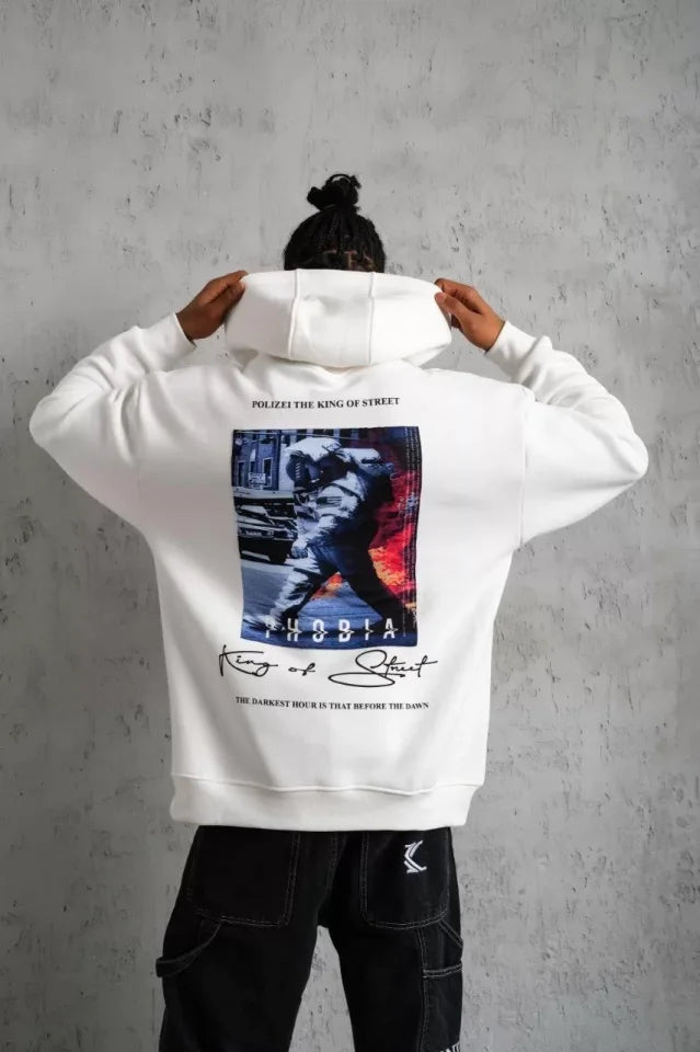 Men's Astronaut Printed Hoodie Sweatshirt - White