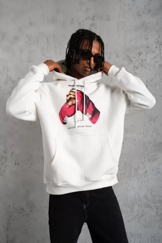 Men's Glove Printed Hoodie Sweatshirt - White