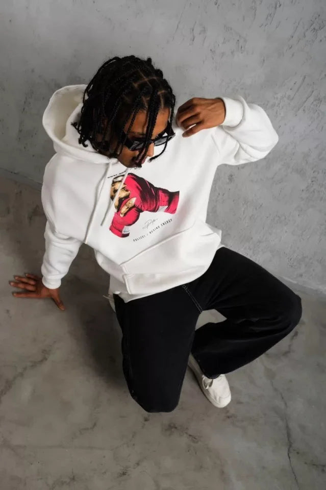 Men's Glove Printed Hoodie Sweatshirt - White