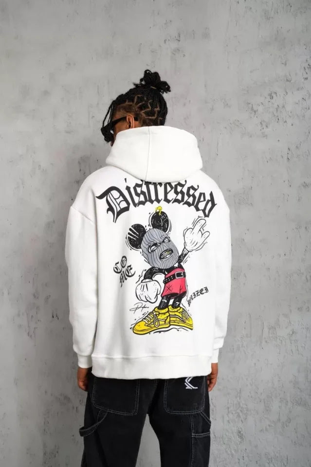 Men's Triple Thread Printed Hoodie Sweatshirt - White