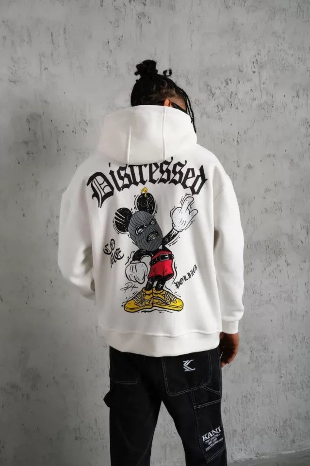 Men's Triple Thread Printed Hoodie Sweatshirt - White