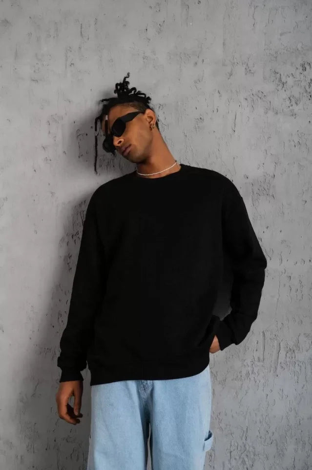 Men's Plain Crew Neck Sweatshirt - Black