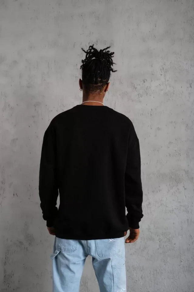 Men's Plain Crew Neck Sweatshirt - Black