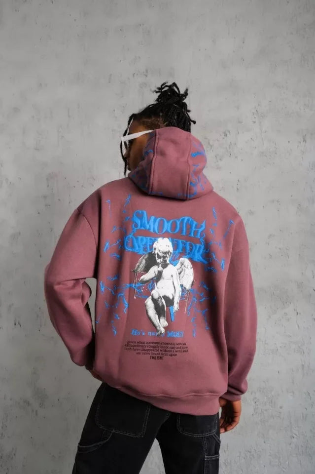 Men's Lightning Printed Hoodie Sweatshirt - Dusty Rose