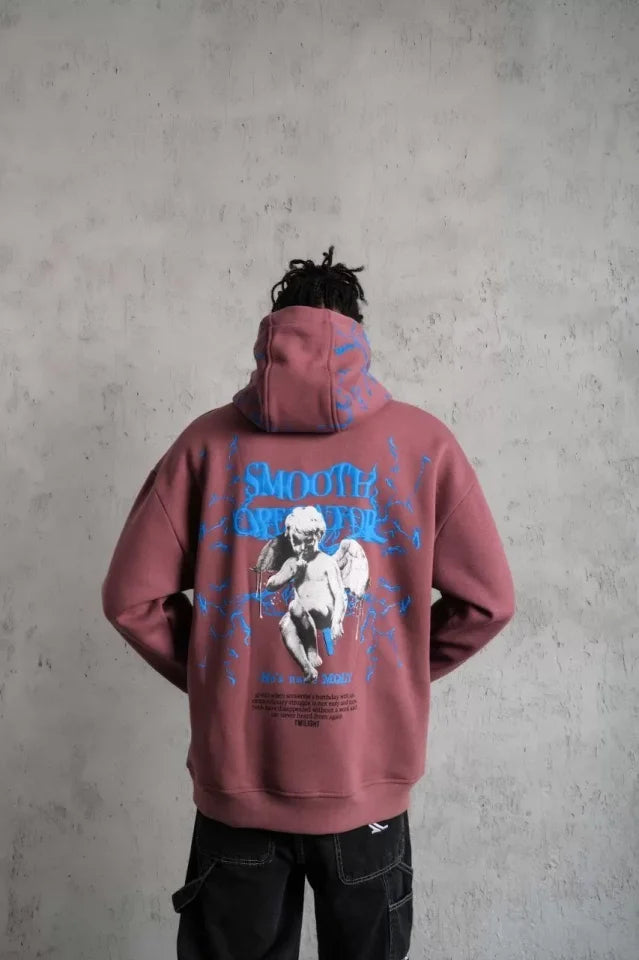 Men's Lightning Printed Hoodie Sweatshirt - Dusty Rose