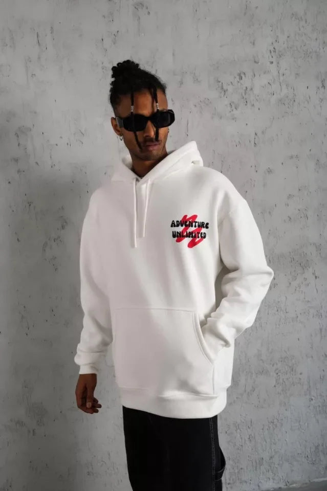 Men's Hooded Dove Printed Hoodie Sweatshirt - White