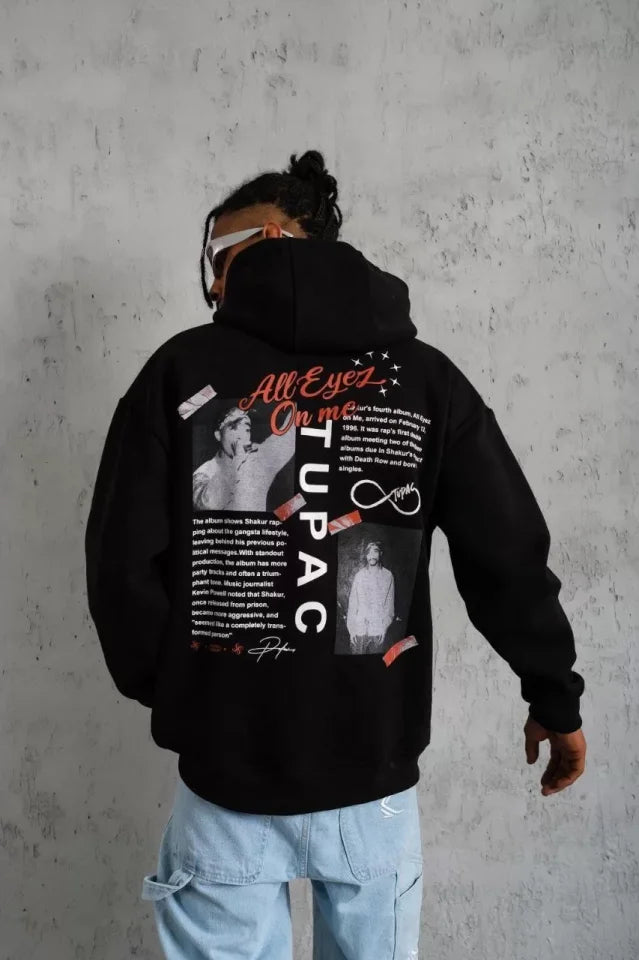 Men's Front and Back Printed Hoodie Sweatshirt - Black