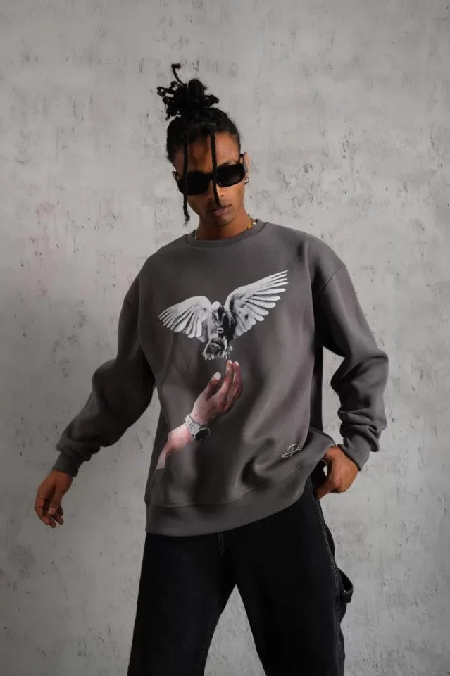 Men's Dove Printed Sweatshirt - Gray