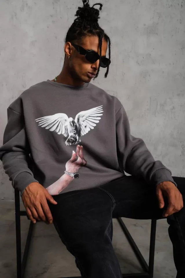 Men's Dove Printed Sweatshirt - Gray