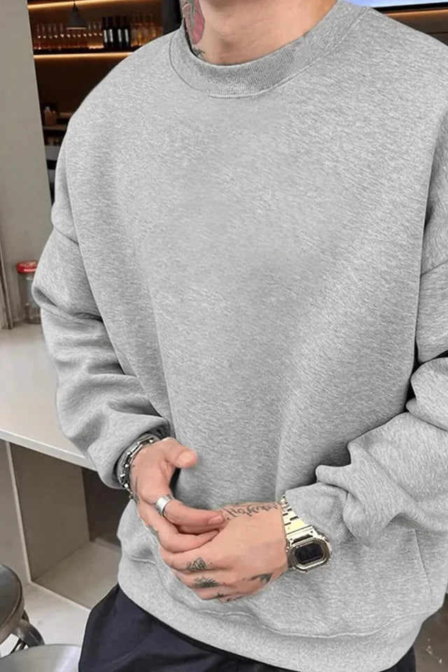 Men's Plain Crew Neck Sweatshirt - Gray