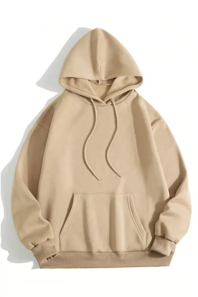 Men's Plain Hooded Sweatshirt - Beige