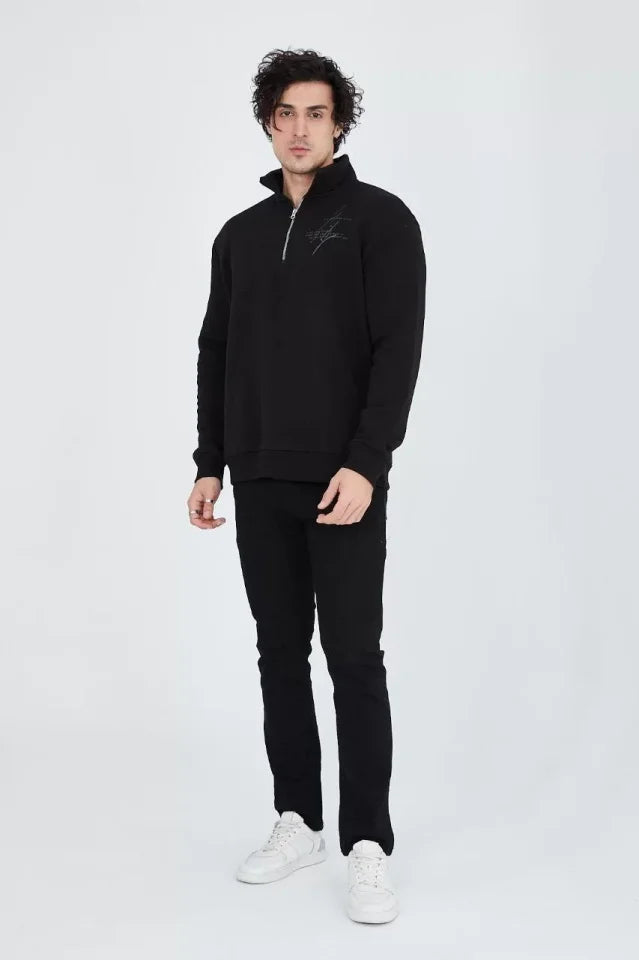 Men's Half-Zip Printed Sweatshirt - Black