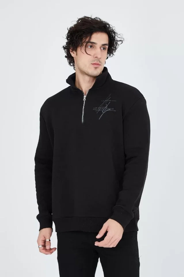 Men's Half-Zip Printed Sweatshirt - Black