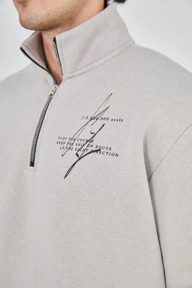 Men's Half-Zip Printed Sweatshirt - Painted Gray