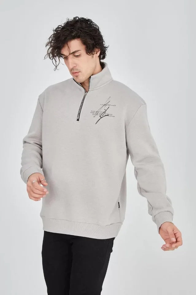 Men's Half-Zip Printed Sweatshirt - Painted Gray