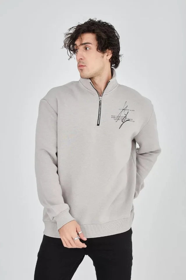 Men's Half-Zip Printed Sweatshirt - Painted Gray