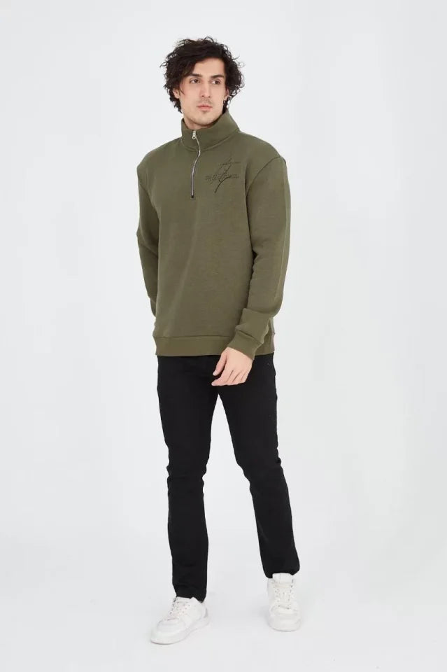 Men's Half-Zip Printed Sweatshirt - Green