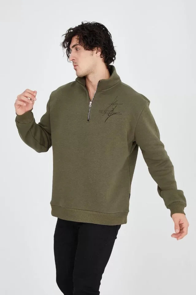 Men's Half-Zip Printed Sweatshirt - Green