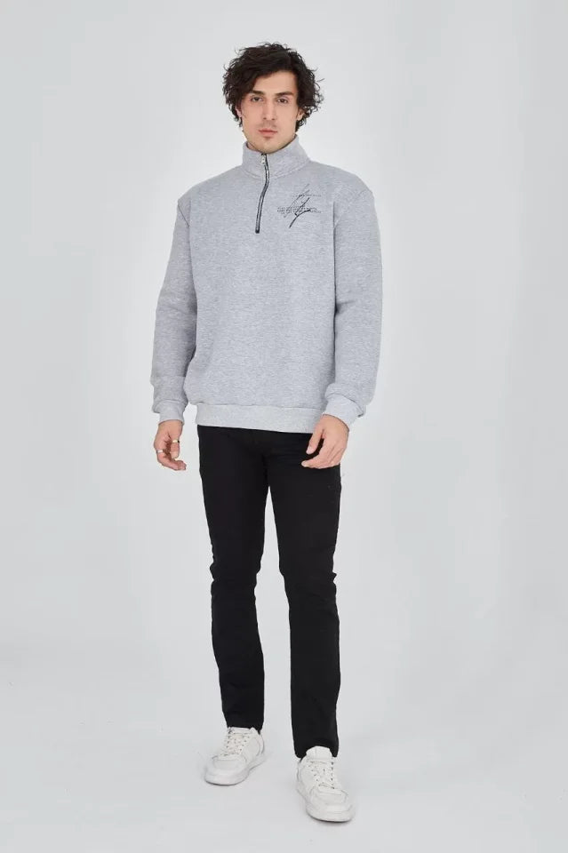 Men's Half-Zip Printed Sweatshirt - Gray