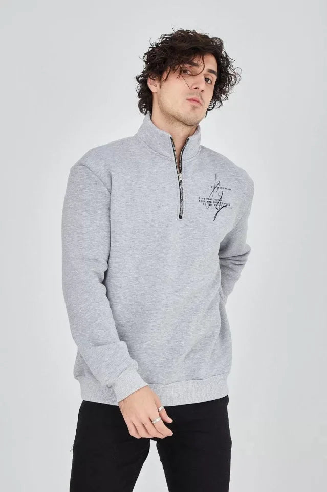 Men's Half-Zip Printed Sweatshirt - Gray