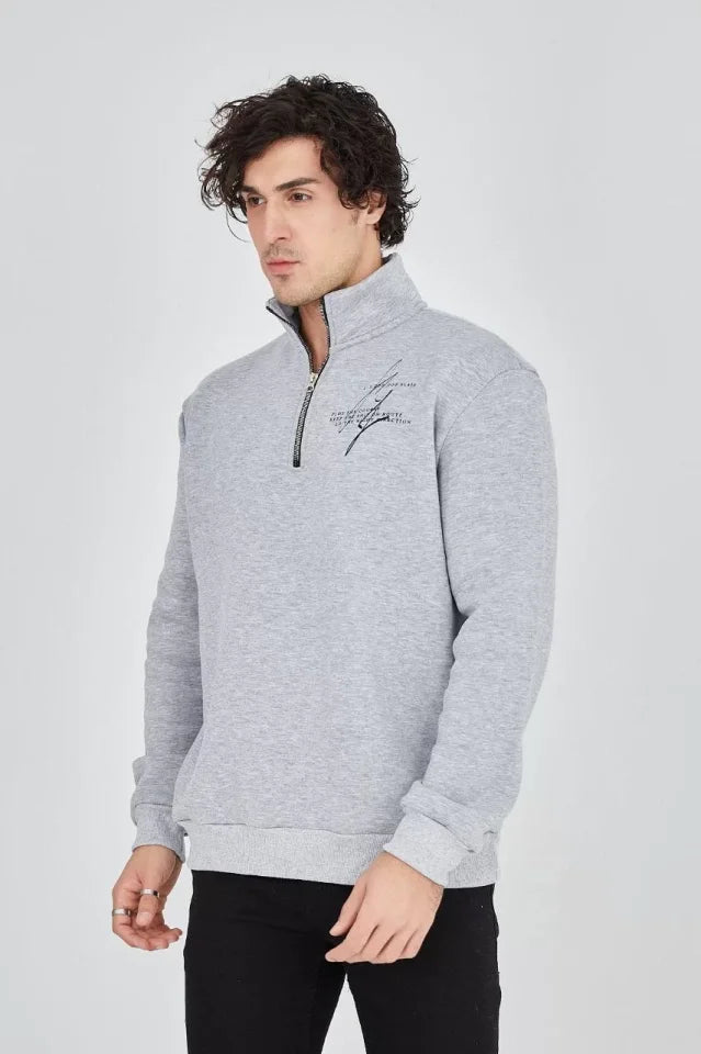 Men's Half-Zip Printed Sweatshirt - Gray