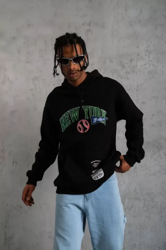 Men's Printed Hoodie Sweatshirt - Black